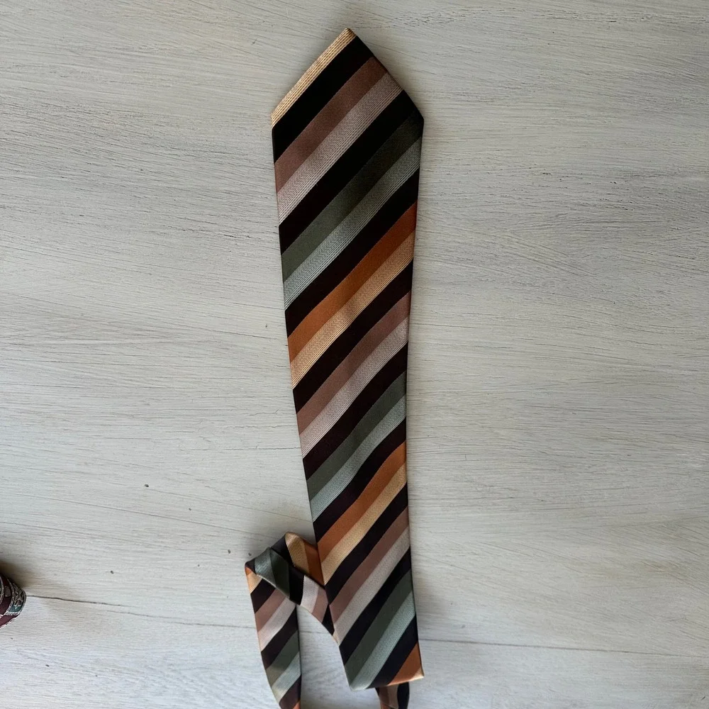 BCBG Attitude Men's Striped Silk Tie Brown Orange Green Beige Business OR Casual